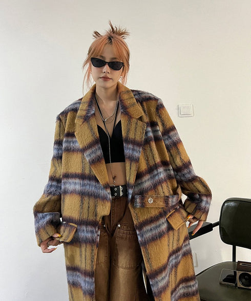 Blurred Check Long Coat